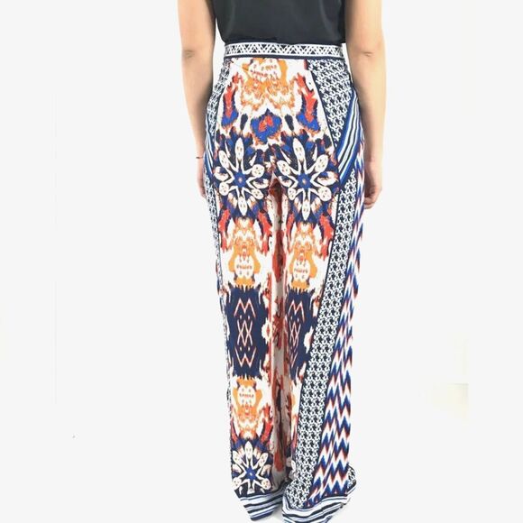 Boho Print Wide Leg High Rise Pants Women's Small Tribal Aztec Ikat Patchwork - Picture 6 of 9
